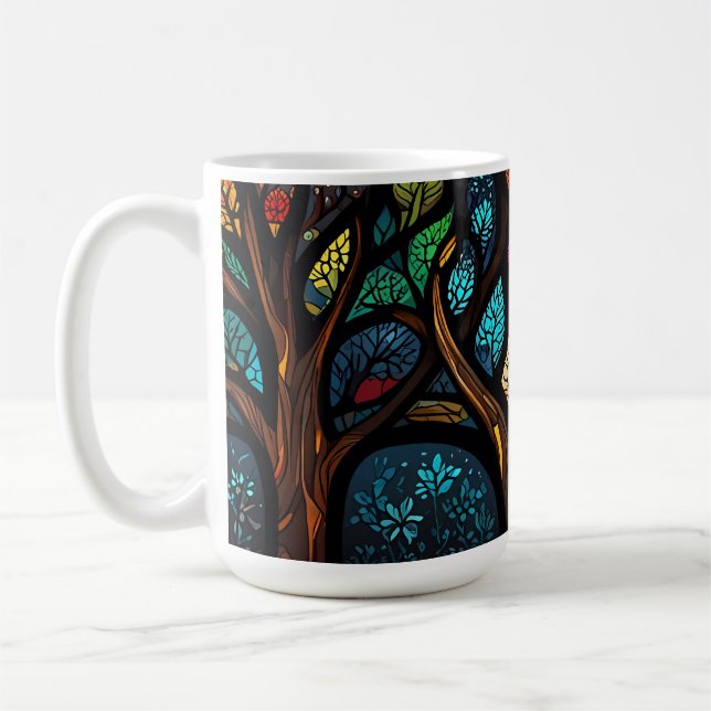 Colorful Mosaic Stained Glass Tree effect design Coffee Mug (Left)