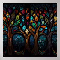 Colorful Mosaic Stained Glass Tree effect design