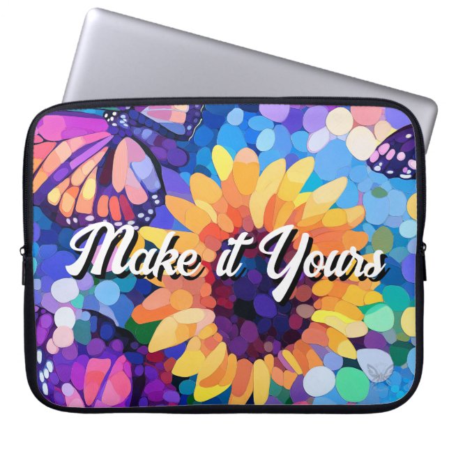 Colorful Mosaic Sunflower Butterfly Laptop Sleeve (Front)