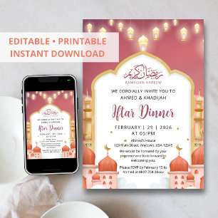 Colorful Mosque Illustration Ramadan Iftar Dinner Invitation