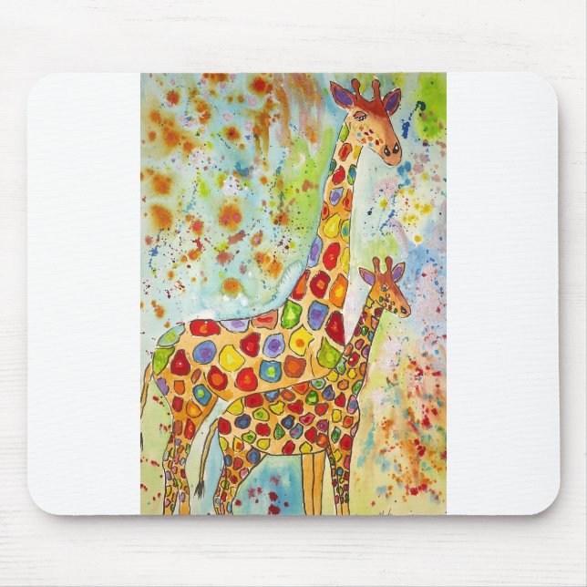 Colorful Mother and Baby Giraffes Mouse Pad (Front)