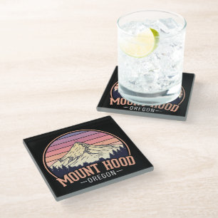 Colorful Mount Hood Oregon – Retro Travel Glass Coaster