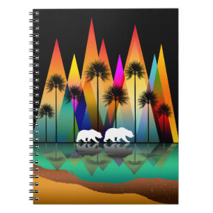 COLORFUL MOUNTAIN BEAR PALM TREES OCEAN NOTEBOOK