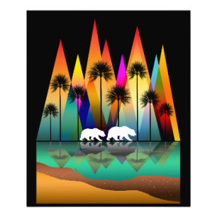 COLORFUL MOUNTAIN BEAR PALM TREES OCEAN PHOTO PRINT