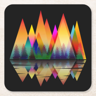 COLORFUL MOUNTAINS SHAPES NATURE FOREST  SQUARE PAPER COASTER