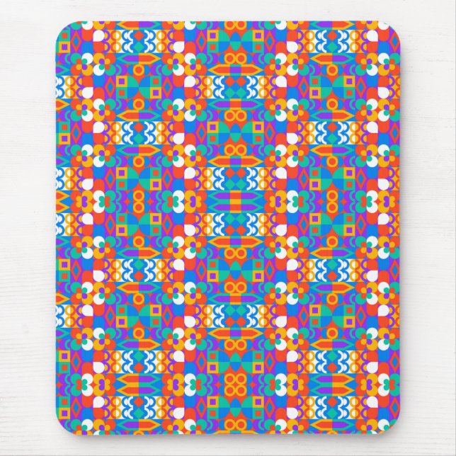 Colorful mousepad with geometric pattern in blue (Front)