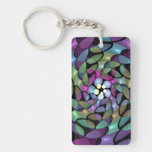 Colorful Movements Abstract Striking Fractal Art Key Ring