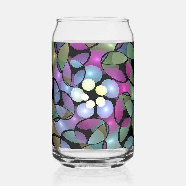 Colorful Movements Abstract Trippy Fractal Art Can Glass (Left)