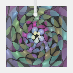 Colorful Movements Abstract Trippy Fractal Art Glass Tree Decoration
