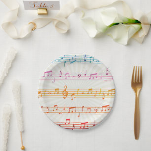 Colorful Multi color Music note Musician  Paper Plate