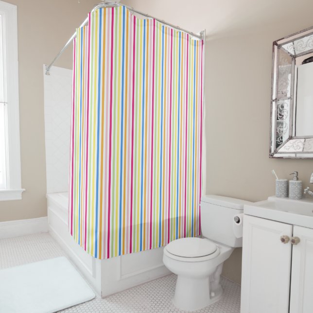 Colorful Multi-Colored Stripes Shower Curtain (In Situ)