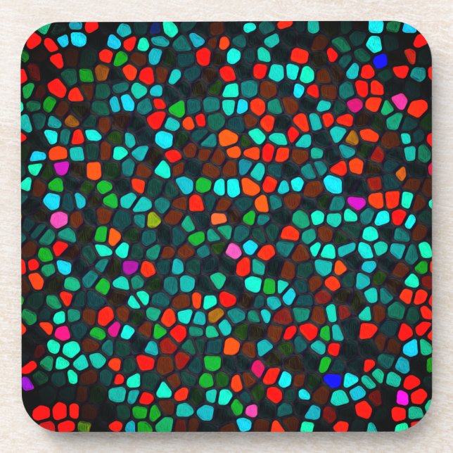 Colorful Multicoloured Mosaic Pattern Coaster (Front)