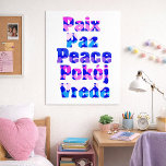 Colorful Multilingual Peace Word Art with Hearts Poster<br><div class="desc">Celebrate unity and kindness with this colorful multilingual peace design featuring the word “peace” in several languages including Paix, Paz, Pokój, and Vrede with this poster. The bold typography is filled with vibrant pastel hearts, creating a joyful and uplifting look that spreads a message of love and harmony. Perfect for...</div>