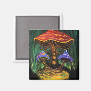 Colorful Mushroom Art Whimsical Cottagecore Fridge Magnet