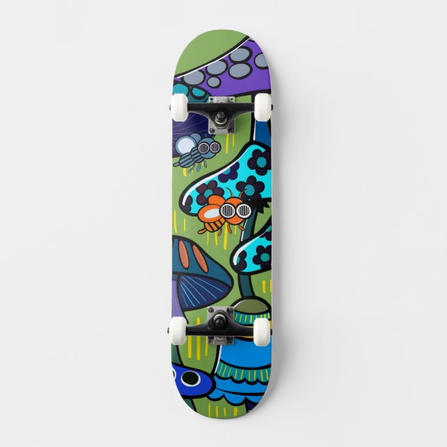 Colorful Mushroom Illustration  Skateboard (Front)