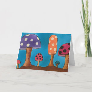 Colorful Mushroom Watercolor Blank Greeting Card
