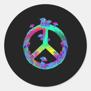 Colorful Mushrooms Goblincore Peace Sign Tie Dye R Classic Round Sticker