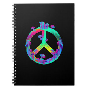 Colorful Mushrooms Goblincore Peace Sign Tie Dye R Notebook