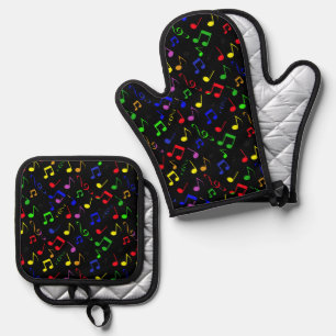 Colorful Musical Notes Design Oven Mitt & Pot Holder Set