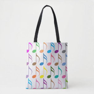 Colorful musical notes pattern tote bag