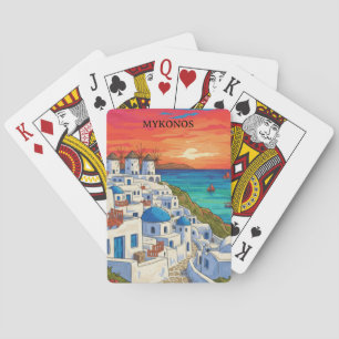 Colorful Mykonos Greece Windmills Vintage Travel  Playing Cards