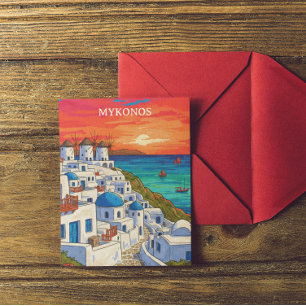 Colorful Mykonos Greece Windmills Vintage Travel Postcard