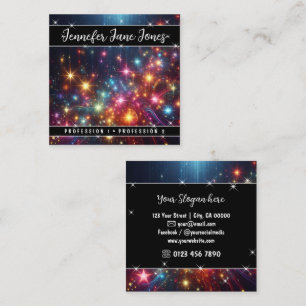 Colorful Mystic Sky Nebula Dripping Rain Stars Square Business Card