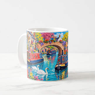 Colorful Narrowboats in a British Canal Village Coffee Mug