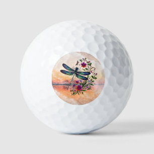 Colorful Nature Vibrant Dragonfly Floral Art Golf Balls