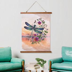 Colorful Nature Vibrant Dragonfly Floral Art Hanging Tapestry