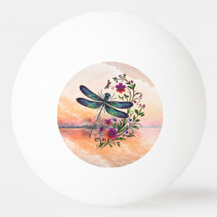 Colorful Nature Vibrant Dragonfly Floral Art Ping Pong Ball