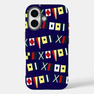 Colorful Nautical Flags Dark Blue Phone Coverr iPhone 16 Case