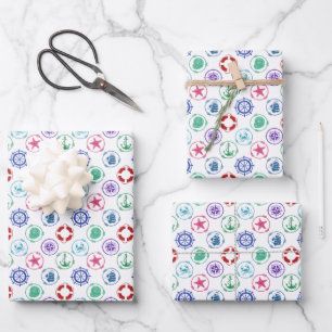 Colorful Nautical Pattern Wrapping Paper Sheet