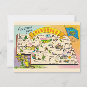 Colorful Nebraska Map Postcard