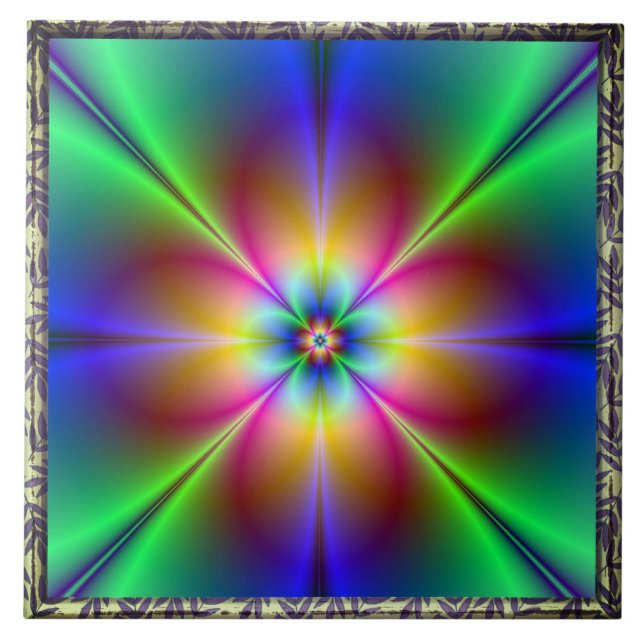 Colorful Neon Daisy Tile (Front)