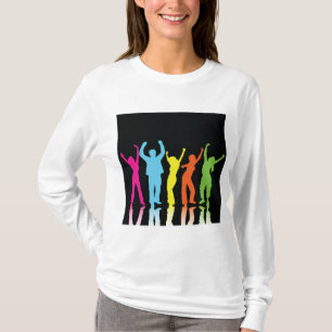 Colorful Neon Dancing Silhouettes Retro Party T-Shirt