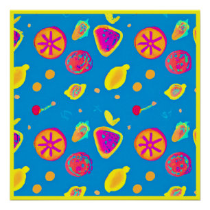 Colorful Neon Fruits Pattern Symphony Poster