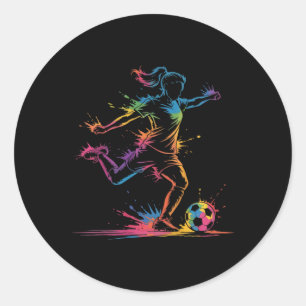 Colorful Neon Girl Soccer Art Splash Sport Design Classic Round Sticker