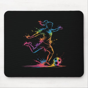 Colorful Neon Girl Soccer Art Splash Sport Design Mouse Pad
