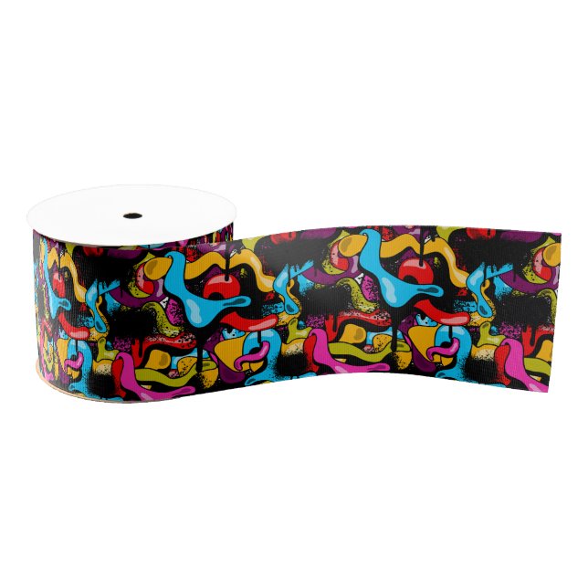 Colorful Neon Graffiti Hip Hop Street Art Grosgrain Ribbon (Spool)