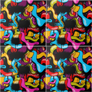 Colorful Neon Graffiti Hip Hop Street Art Tile