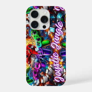 Colorful Neon Joysticks Pattern iPhone 15 Pro Case