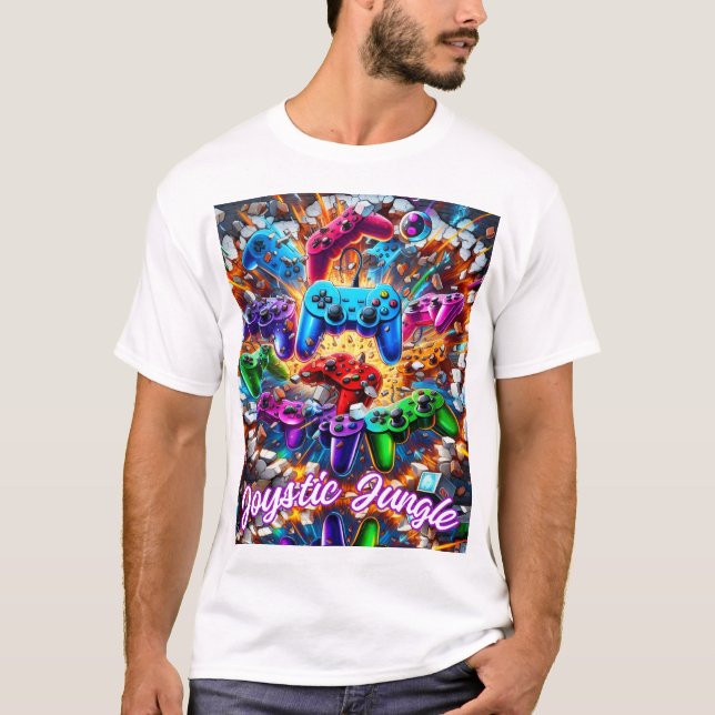 Colorful Neon Joysticks Pattern T-Shirt (Front)