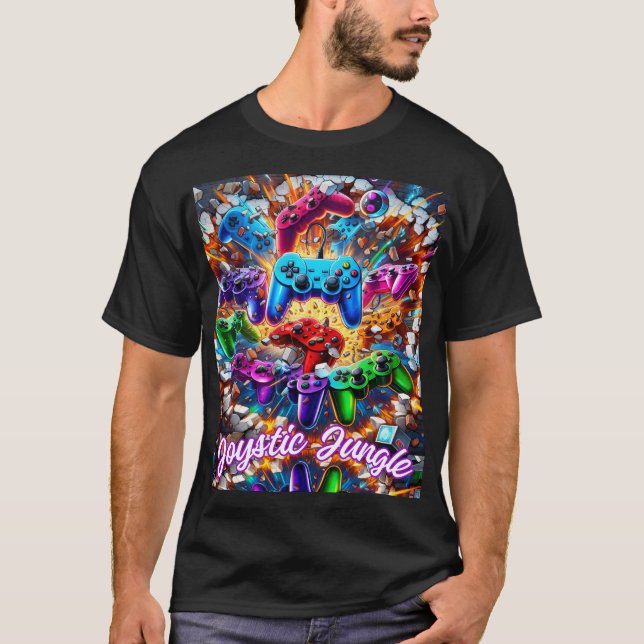 Colorful Neon Joysticks Pattern T-Shirt (Front)