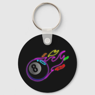 Colorful Neon Lights Eight Ball Billiards Pool Key Ring