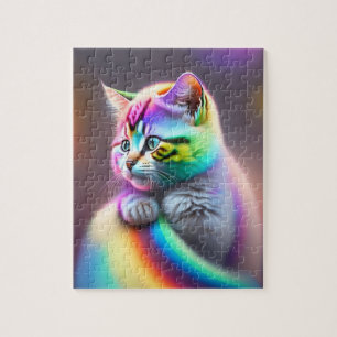Colorful Neon Lights Sweet Little Baby Cat Jigsaw Puzzle