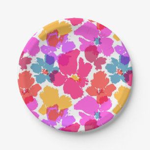 Colorful Neon Modern Flower Pattern Paper Plate