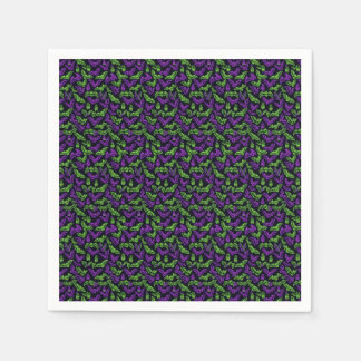 Colorful Neon Purple Green Bats Halloween Napkin