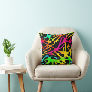 Colorful neon splatter paint design cushion