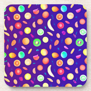 Colorful Neon Tropical Fruit Pattern Coaster